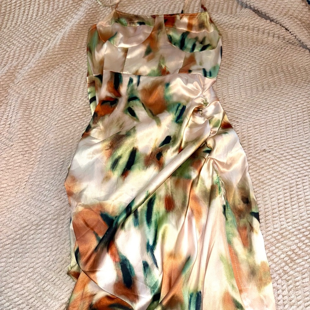 Women's Satin Dress in Multicolor Watercolor Print